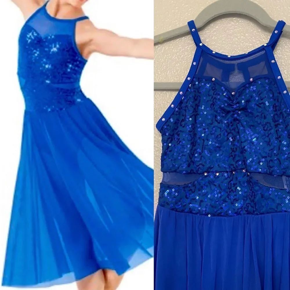 WEISSMAN Dance blue sequin Costume maxi dress lyrical 9876 child IC- child 7/8